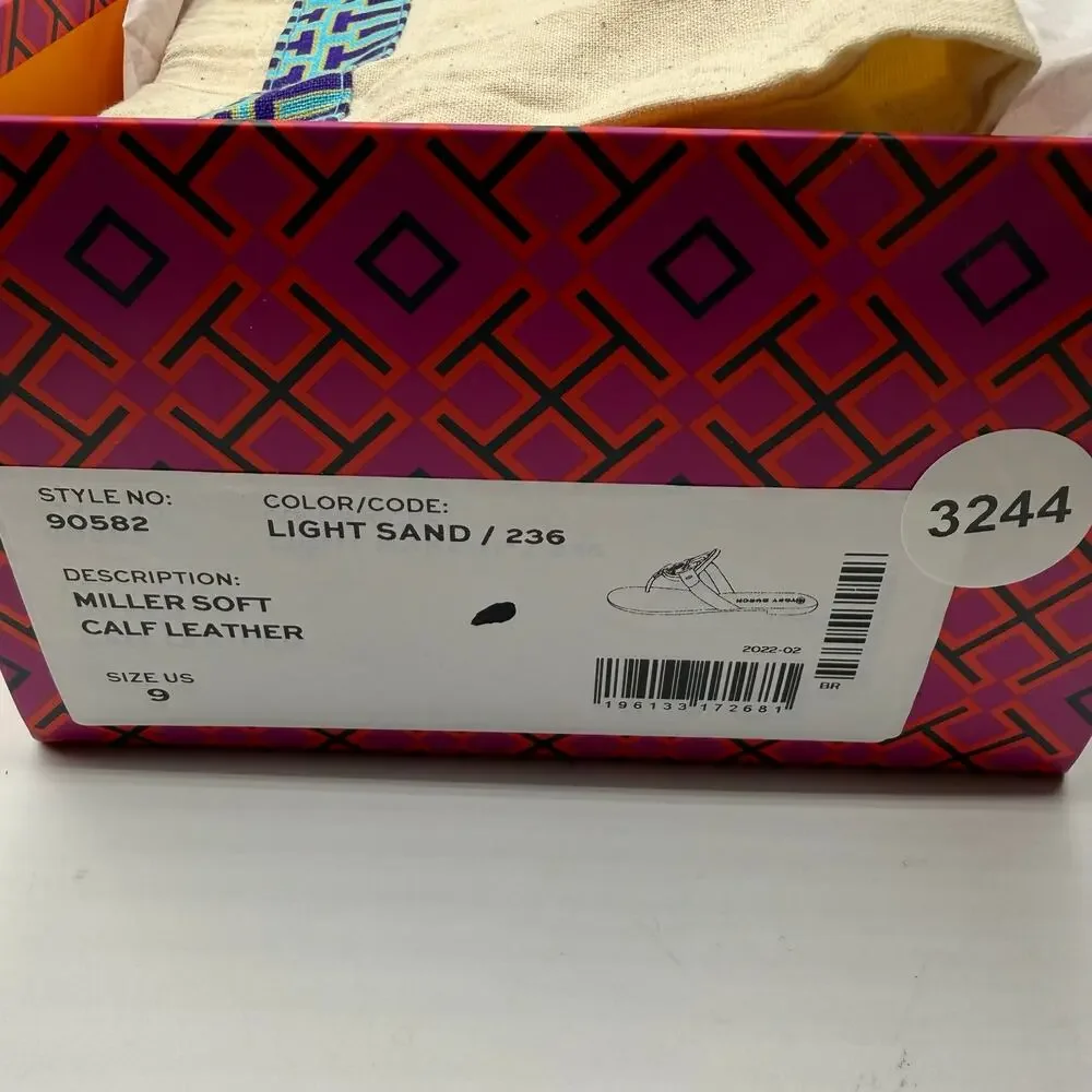 NEW NWT Tory Burch Miller Soft Calf Leather Sandals in Light Sand  US 9